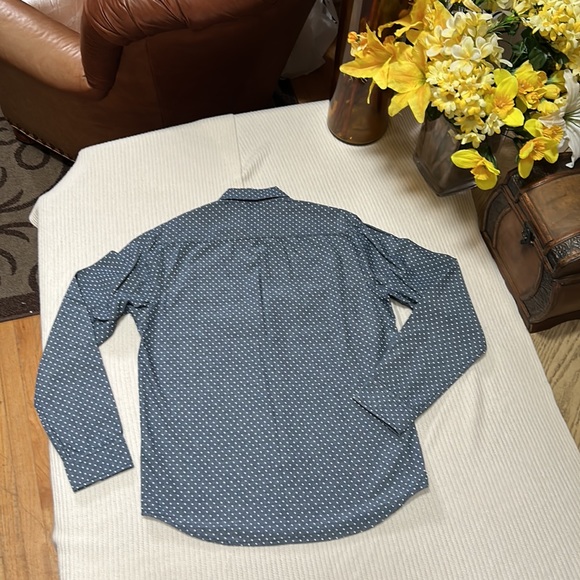 Men Chambray Button Down Shirt Long Sleeve Polka Dot - Picture 8 of 14